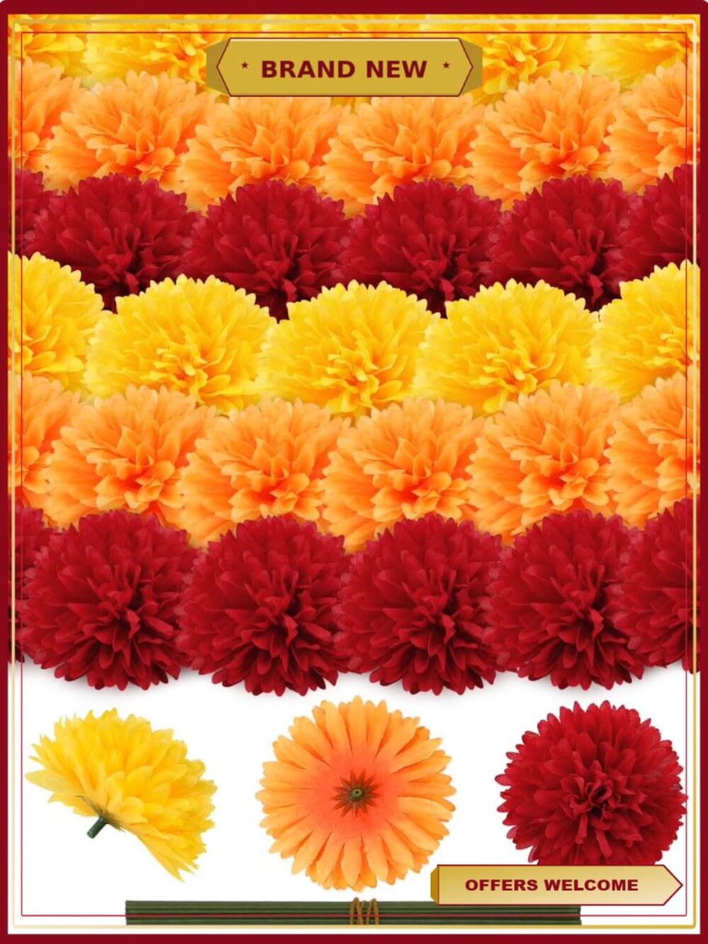 40 Pcs Faux Marigold Flower Heads Mexican Decorations for Day of the Dead Party